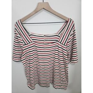 Lane Bryant Red Navy White Striped Square Neck Ribbed Top Plus Size 18/20